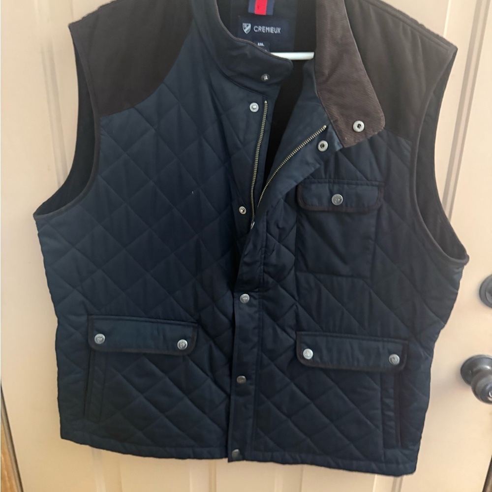 Daniel Cremieux Quilted Navy Vest with Brown Corduroy Trim